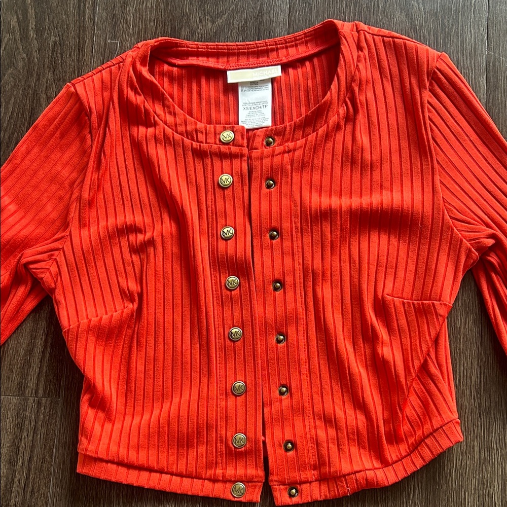 Michael Kors Red button Up Cropped Cardigan 3/4 Sleeve size XS